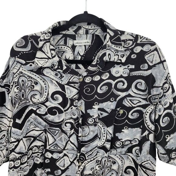 Vtg 80s Mens Sz 1X Short Sleeve Black White Tiki Rayon Button-Up Shirt Hawaiian - Picture 4 of 9